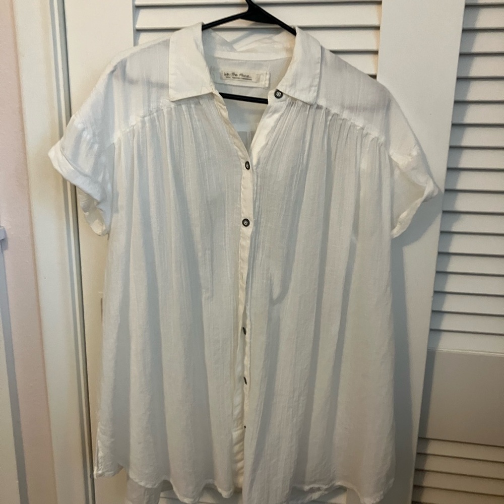 Free People White Button-Up Gauzy oversized Shirt